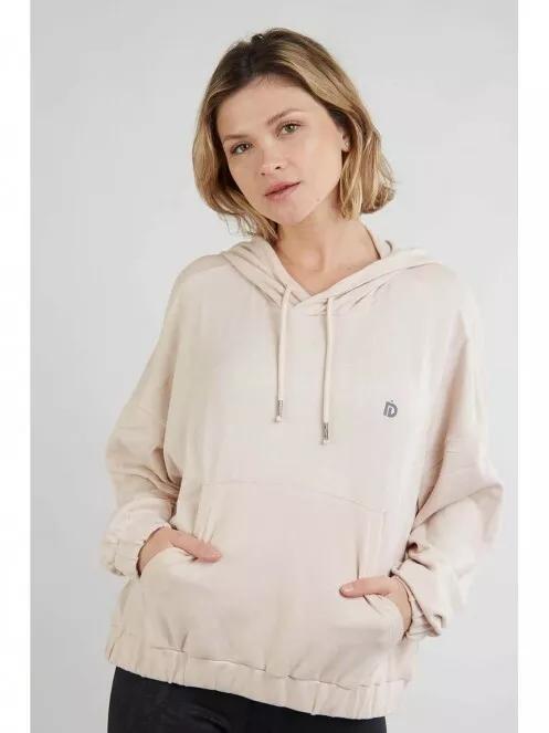 pulover cu gluga pt. femei Fundango Echo Loose Hoodie nisip 2